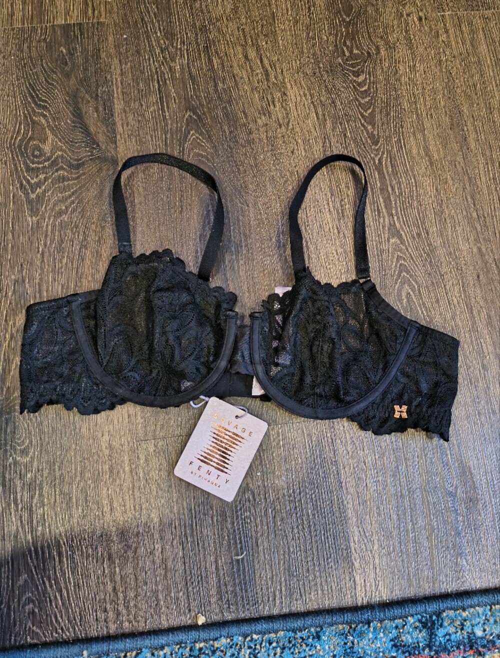 Savage X Fenty Unlined Black Lace Bra 38B NWT